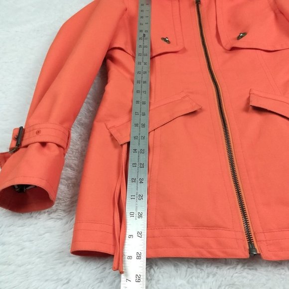 Tommy Hilfiger Womens Coat Rain Orange Full Zip Lined Pockets Collared 4 - Picture 3 of 13